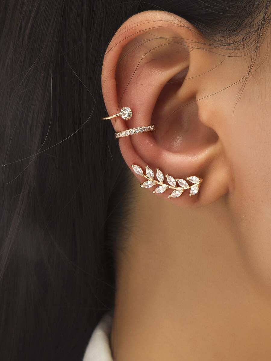 Brincos Folha Cravejada Brilho Exclusivo