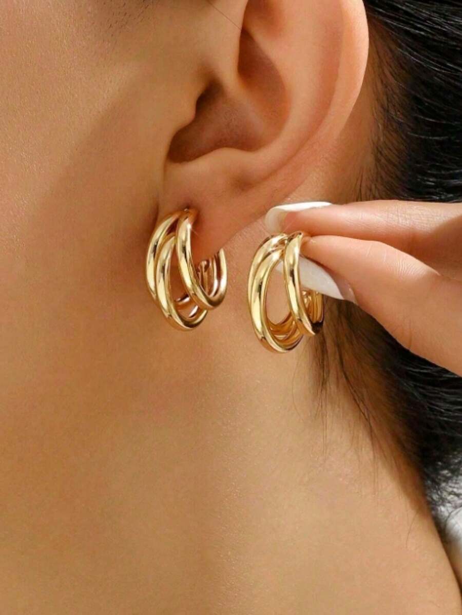 Brincos Argola Camadas Elegância Moderna